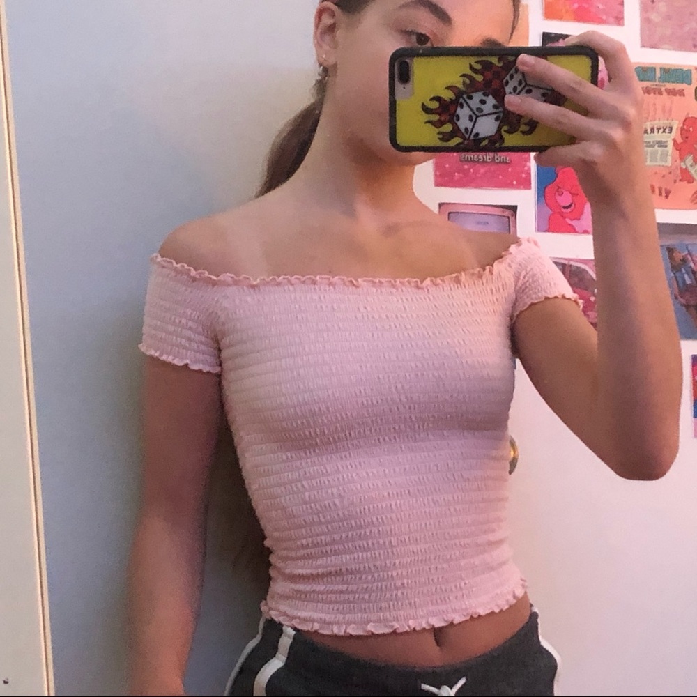 Pink Ribbed Off the shoulder Hollister Top